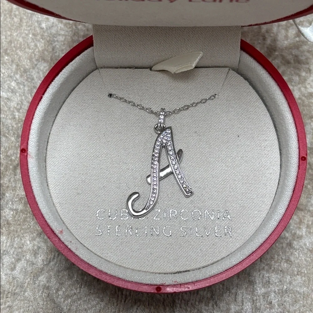 Brand New Sterling Silver Cubic Zirconia “A” Initial Necklace Christmas Box